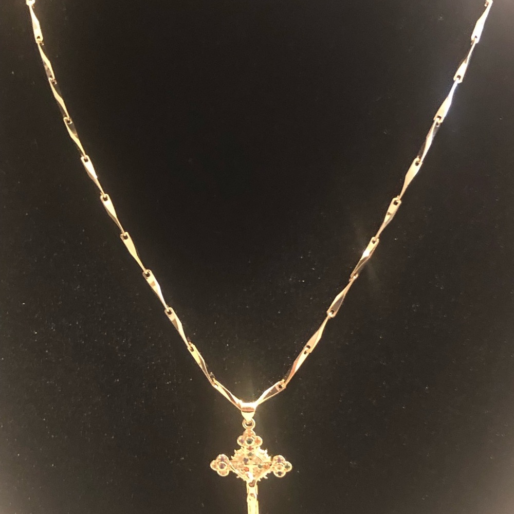 Gold Cross Pendant Necklace with Multicolor Accents - Picture 2 of 2